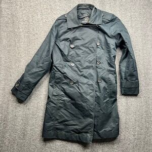L.L. Bean Trench Coat Womens Medium Black Double Breasted Mid Length 268140